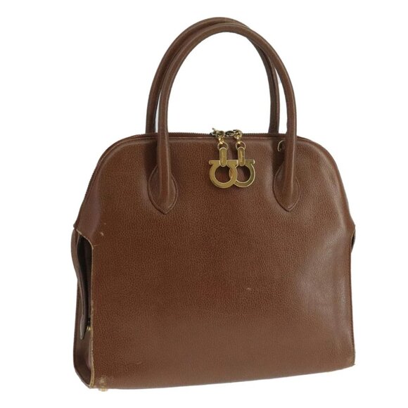 Salvatore Ferragamo Hand Bag Leather Brown Gold Auth 104228 - Picture 1 of 16